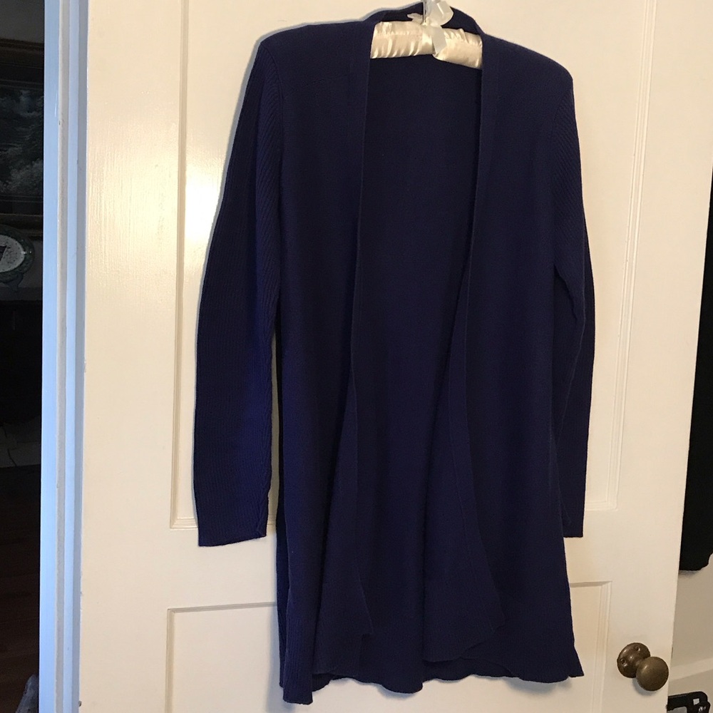 Eileen Fisher Deep Blue Open Front Long Cardigan size small 100%cotton